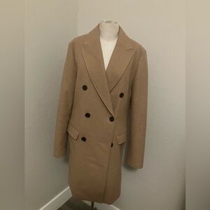 NEW EXPRESS CAMEL DOUBLE BREASTED WOOL BLEND TOPCOAT
Small $298